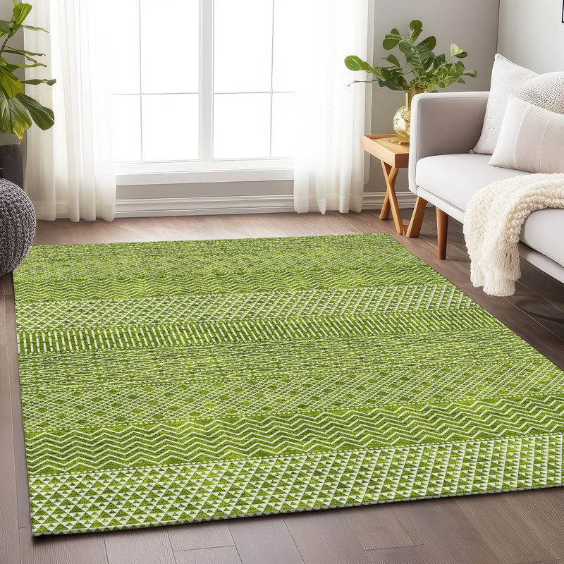Tapis lime Prisco lavable à la machine de qualité supérieure, Rectangulaire 8 pi x 10 pi