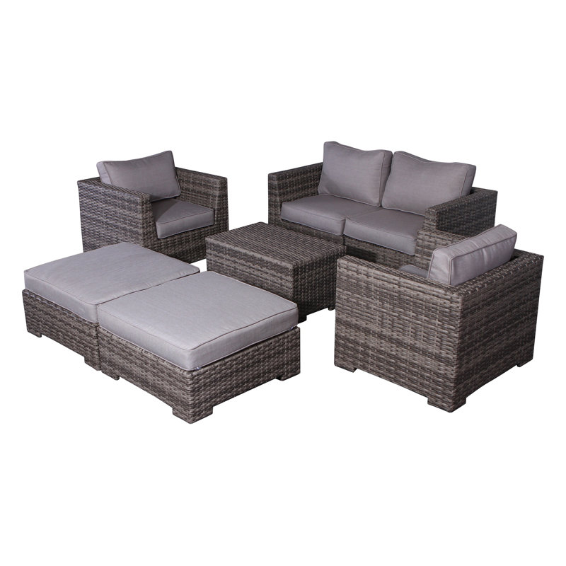 Ensemble de conversation pour 6 personnes avec coussins Carbary Wicker