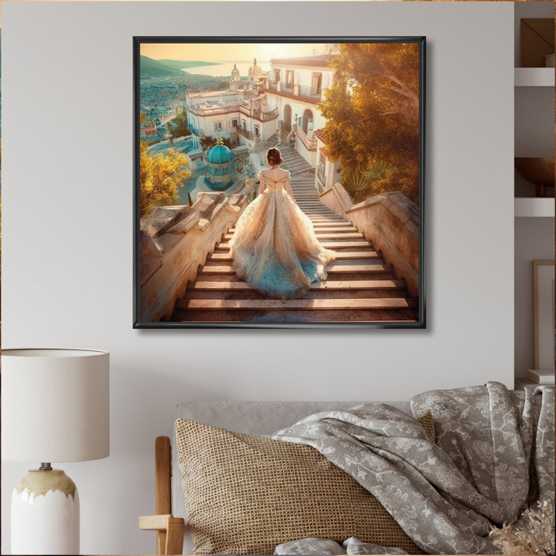 «Dreamy Wedding Day II» - Femme, impressions murales romantiques, H 16 po x l 16 po x P 1 po, Cadre flottant noir