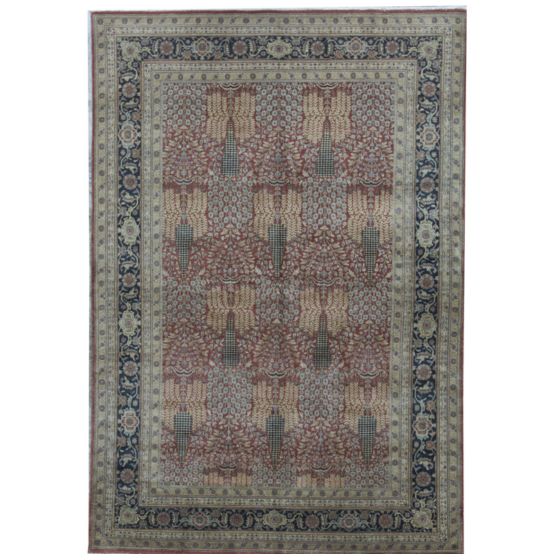 Tapis rouge et ivoire noué à la main de haute qualité