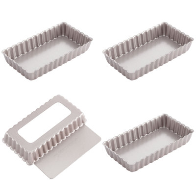 CHEFMADE Mini Rectangle Tart Pan Set, 2x4-Inch 4Pcs with Removable Loose Bottom Non-Stick Oblong Quiche Bakeware for Oven and Instant Pot Baking