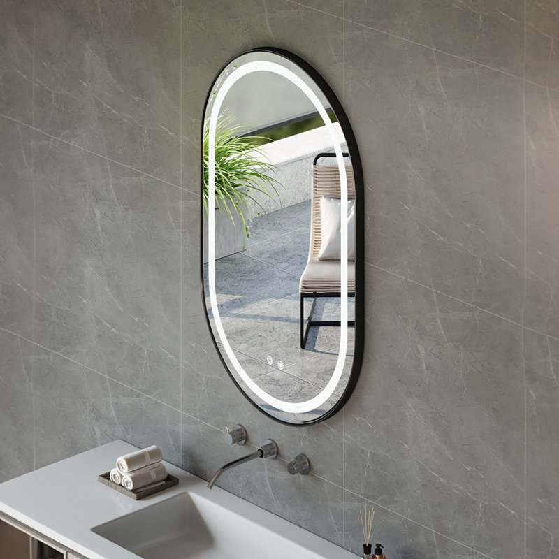 Metal Oval Floor Mirror, Black