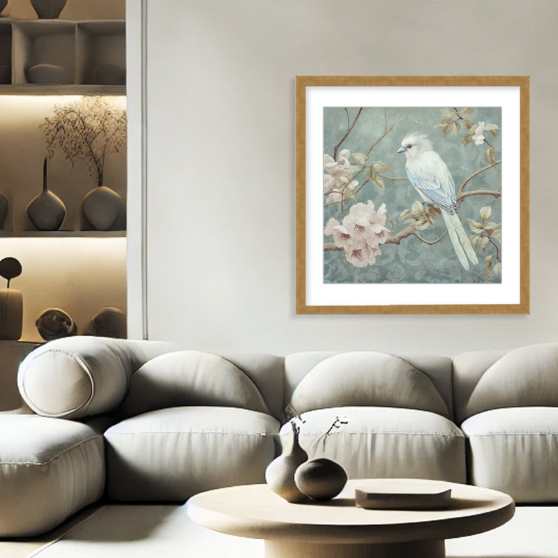 Nature Inspired White Chinoiserie Bird Spring Vibes, 24" H x 24" W