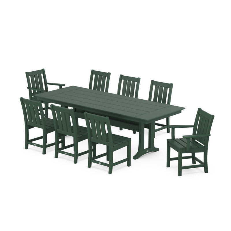 Oxford 9-Piece Farmhouse Dining Set with Trestle Legs, Green