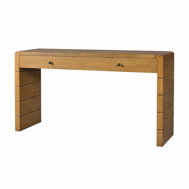 Curved Console Table with Storage, Natural