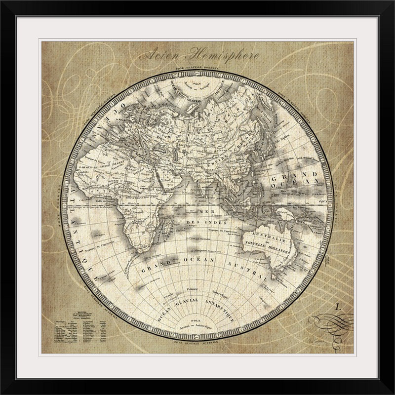 « ii » par sue schlabach, impression French World Map, H 20 po x l 20 po x P 1,5 po, Toile