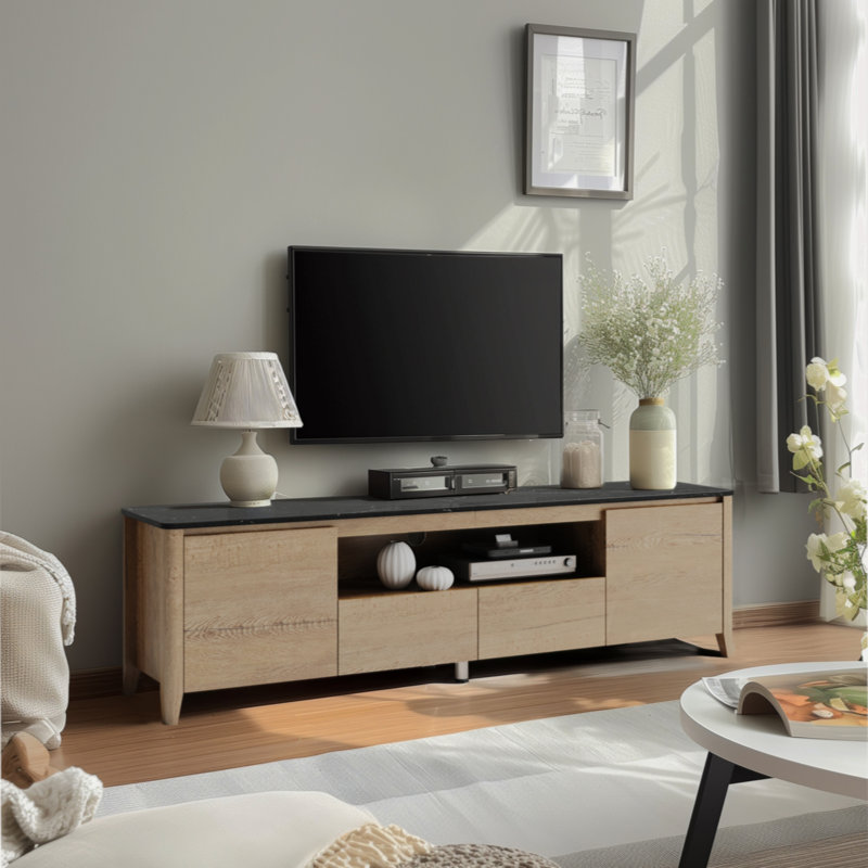 Yamiyah Marble Top Scandinavian TV Stand, Brown, 70"