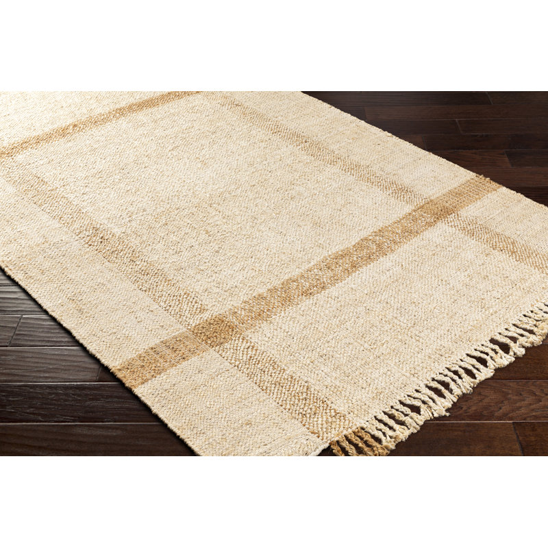Hand Woven Jute Area Rug in Beige/Mustard, Rectangle 5' x 7'6"