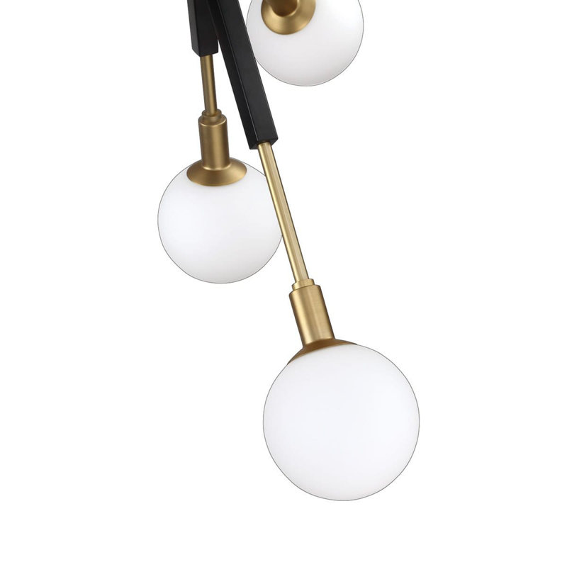 Luminaire suspendu élégant en laiton et noir à 8 lumières avec globes en verre blanc - solution d'éclairage moderne