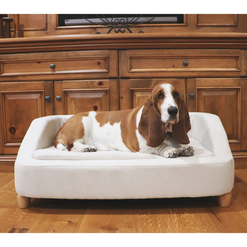 Cream Microfiber Elevated Rectangular Dog Sofa for Medium Dogs