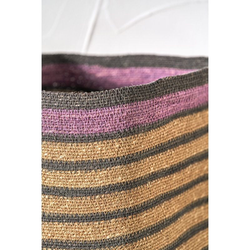 Seagrass Natural Stripe Square Basket, Brown/Grey/Lilac