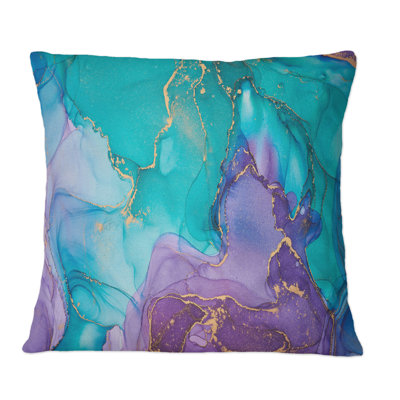 Turquoise And Purple Liquid Art I - Modern Printed Throw Pillow