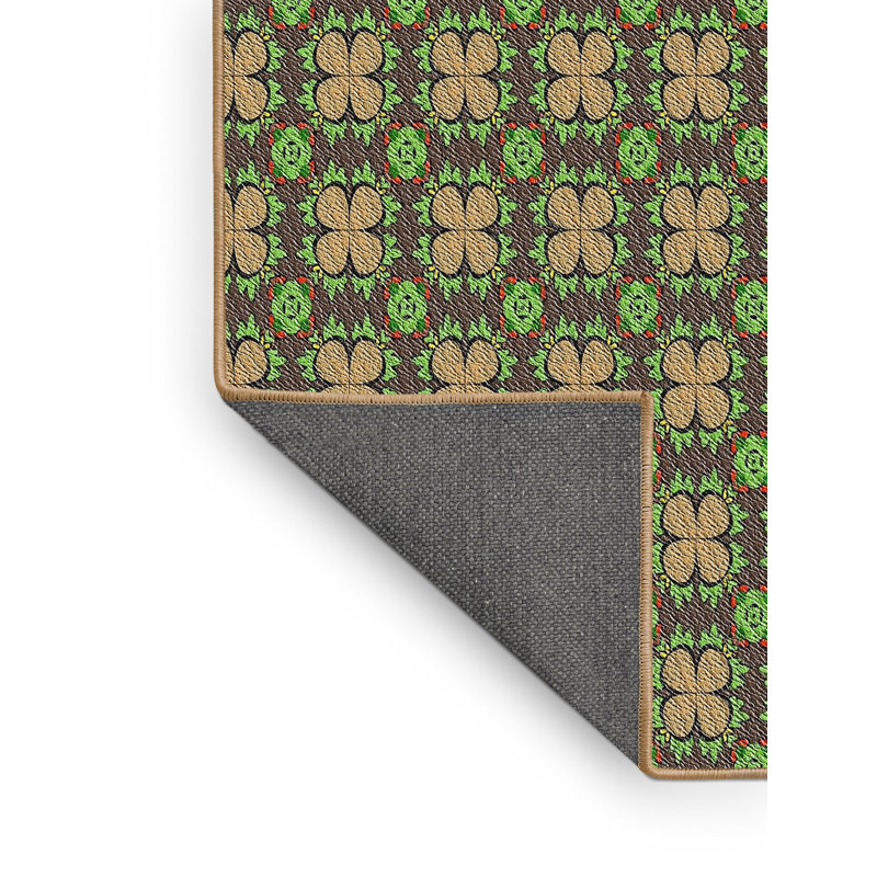 Vert géométrique/Tapis décoratif brun, Rectangle 7 pi x 9 pi