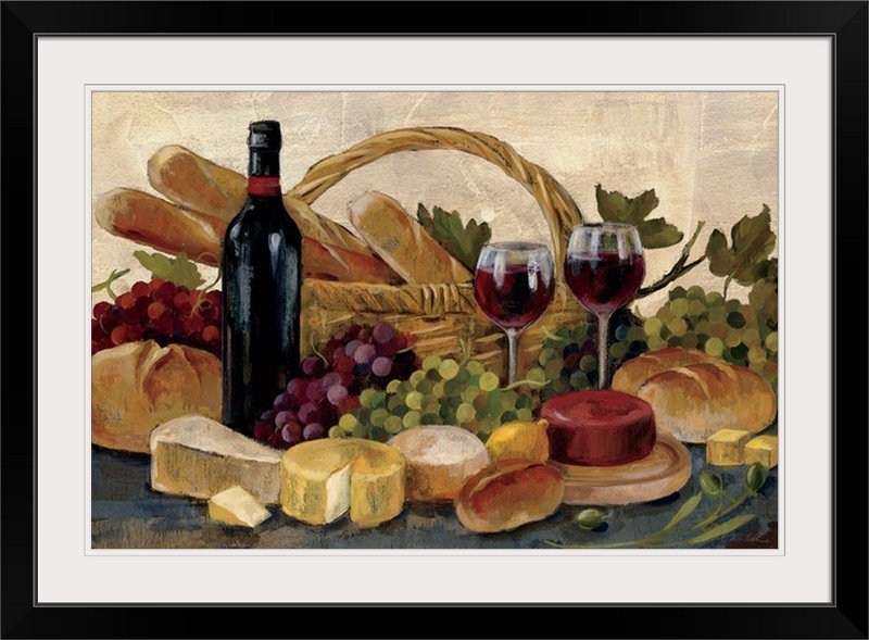 «Tuscan Evening Wine» par Yeung, reproduction d'art, Impression encadrée, H 20 po x l 26 po, Noir