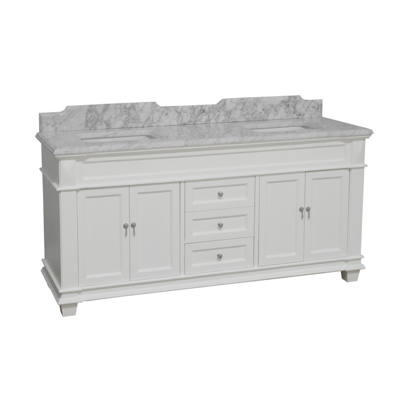 Ensemble de meuble-lavabo double 72 po Ensa, Blanc, Marbre de Carrare