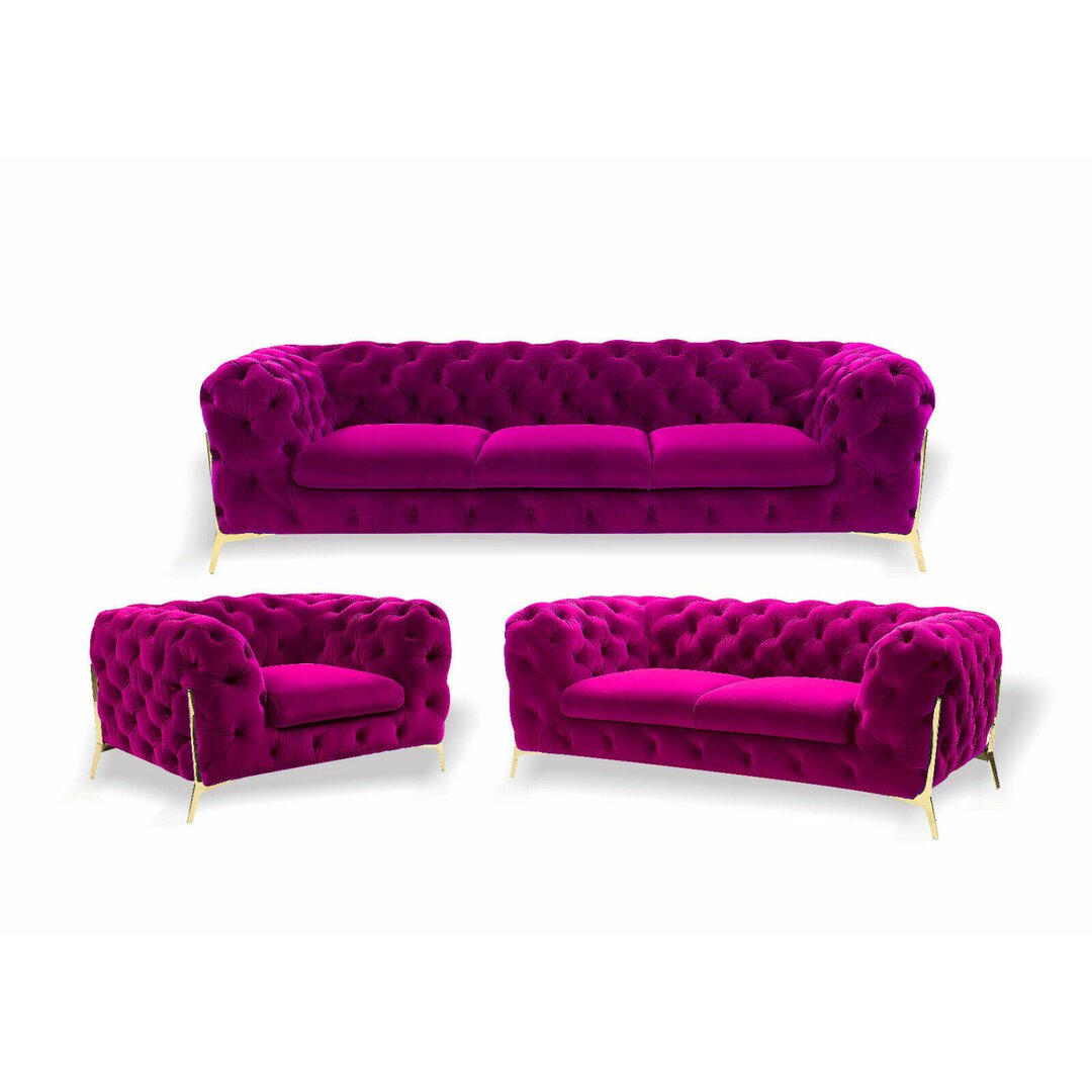 Designer Chesterfield Sofagarnitur Sofa Couch Polster Set In Samt 3+2+1 Sitzer