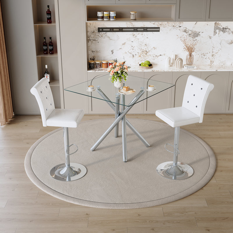 Table de bar moderne en verre et tabourets de bar réglables pour îlot de cuisine, bar personnel, petit espace, Argent, Argent