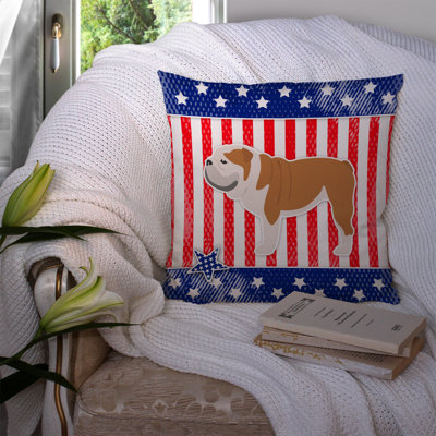 Coussin décoratif intérieur/extérieur bleu/tissu rouge patriotique