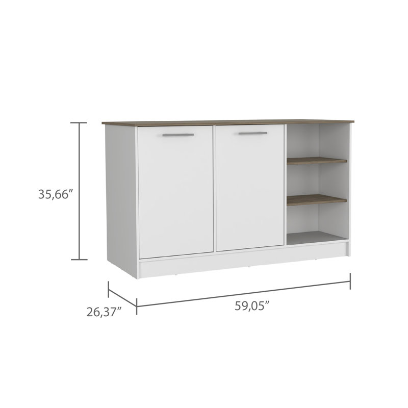 Îlot de cuisine deux armoires, trois tablettes ouvertes, blanc / brun foncé, Blanc / Brun foncé