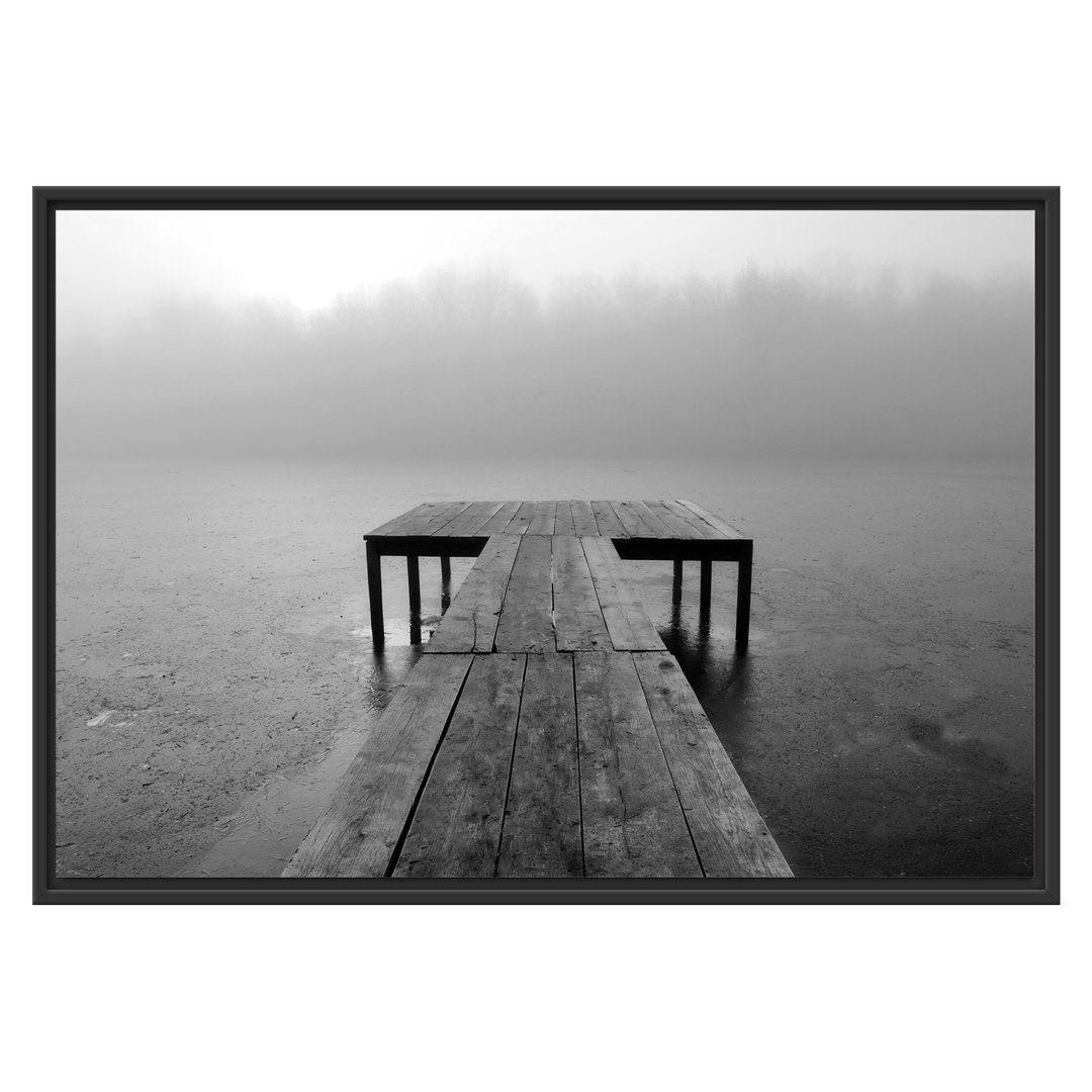 Gerahmtes Wandbild Steg am See Nebel