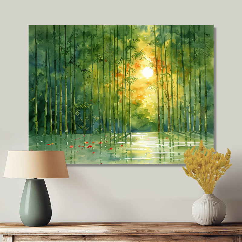 «Bamboo In Amazon Rainforest At Sunset I», impression d'art mural en bambou, Toile tendue, 30" H x 40" W