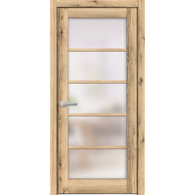 Porte-fenêtre massive en chêne Quadro 4002, panneau simple, cadre et poignées inclus, verre dépoli, idéal pour salle de bain ou chambre à coucher. Dimensions : 71 x 244 cm (28 x 96 pouces).