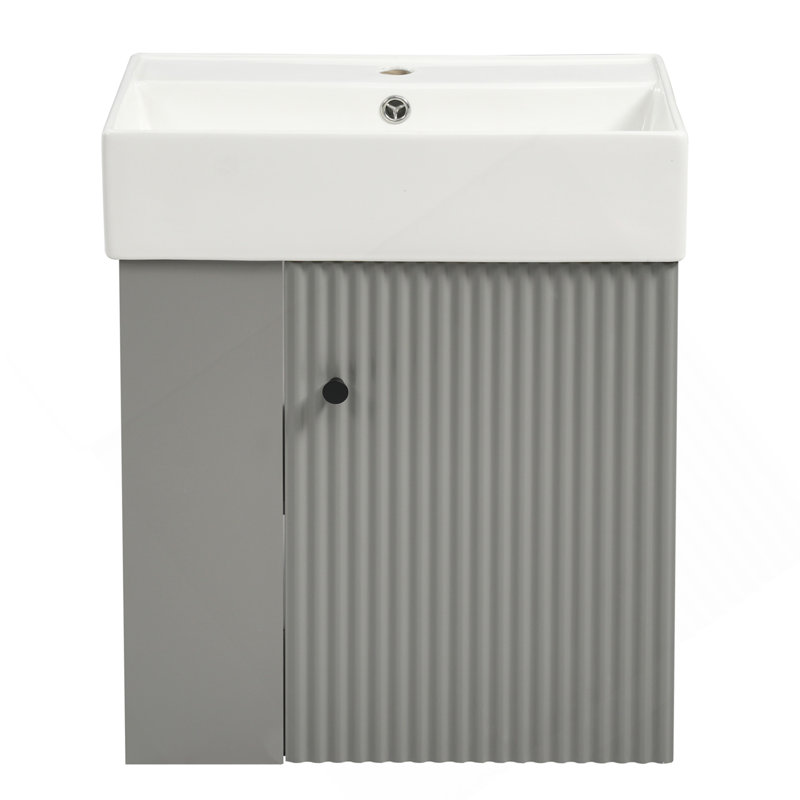 Meuble-lavabo flottant moderne de 21,6 po avec lavabo en céramique - pour les petites salles de bain, rangement à gauche