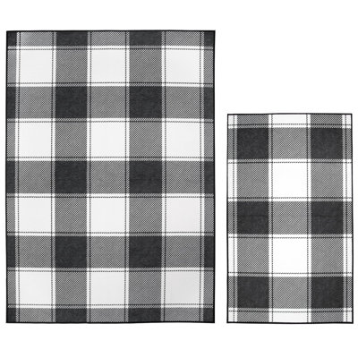 Ensemble de 2 tapis lavables Gracie Oaks - noir à carreaux Buffalo (3 pi x 5 pi et 5 pi x 7 pi)