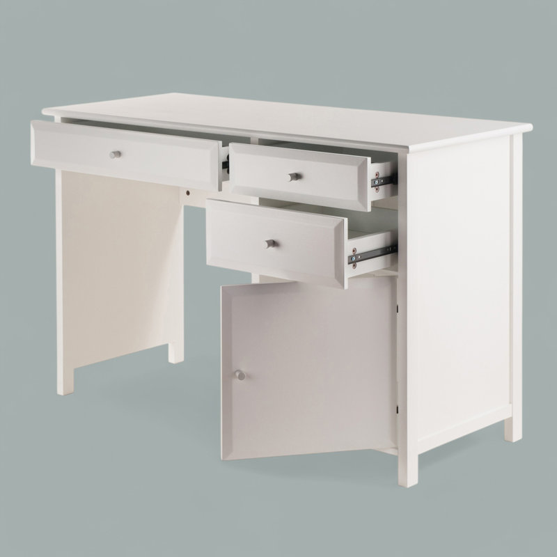 Roscoe White Finished 3 Soft Close Drawers & 1-Cabinet Writing Desk, 30.64" H X 47.21" W X 19.85" D, White