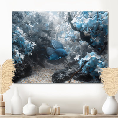 Art mural bleu et gris, oasis de poisson II - aquariums, salon