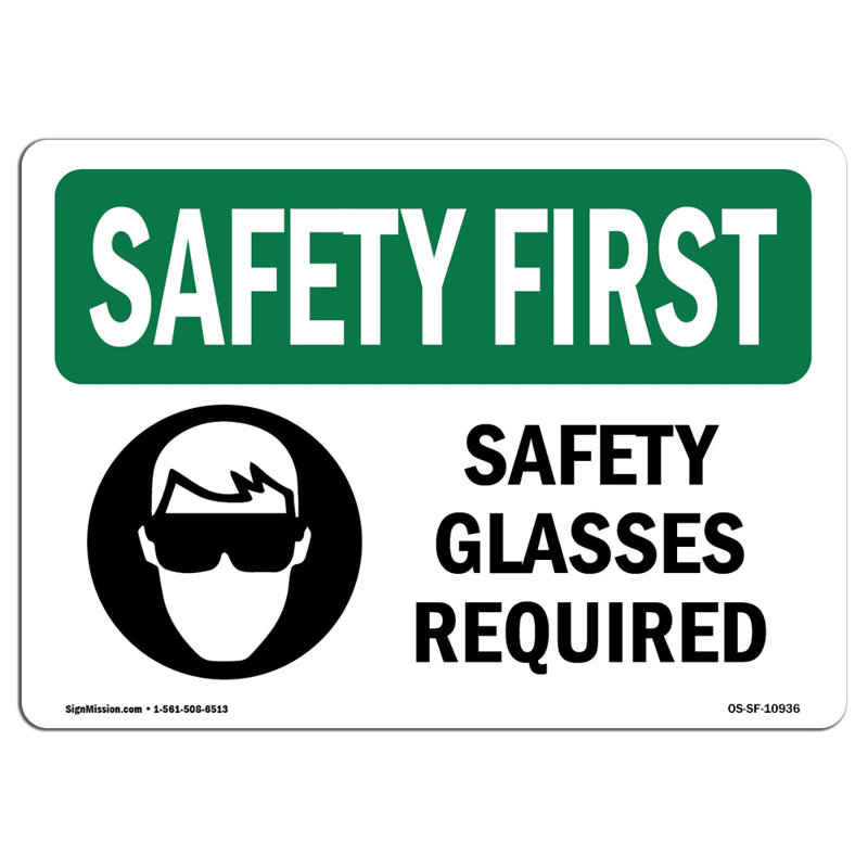 Lunettes de sécurité requises avec panneau en aluminium 12 x 18, H 12 po x l 18 po x P 0,1 po