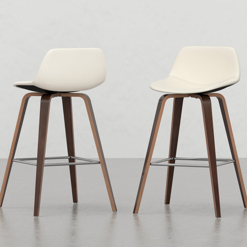 Tabourets de comptoir et de bar Mid-Century 2 - Tabouret de bar avec revêtement en placage brun et repose-pieds