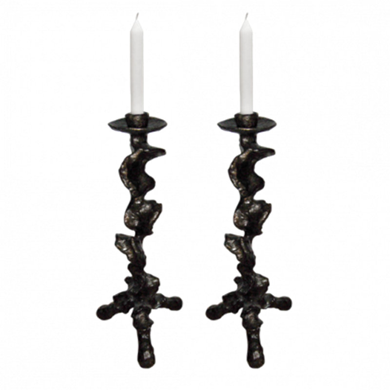 Klemm Resin Candlestick, Antiqued Bronze, 16.25" H x 6.75" W x 6.75" D