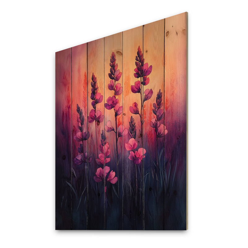 The Expressionism Lavender Plants - Plants Wood Wall Art - On Natural Pine Wood, 20" H x 10" W x 0.78" D