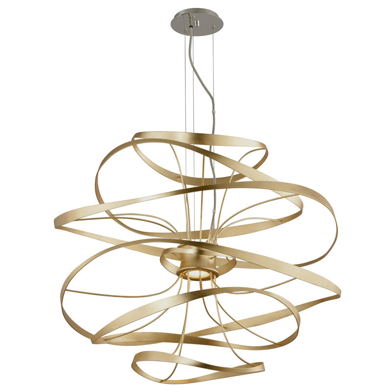 Elegant Calligraphy 34" Silver and Gold Leaf LED Chandelier