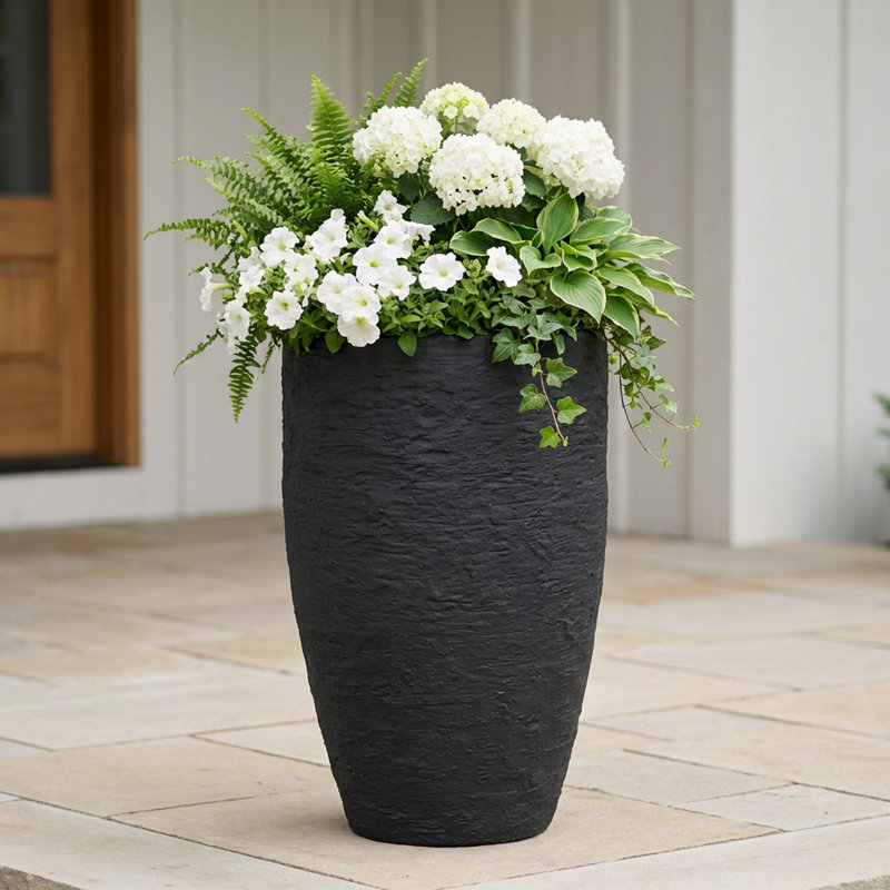 Callan Tall Double Walled Pot Planter, 28.5" H x 17.5" W x 17.5" D, Black
