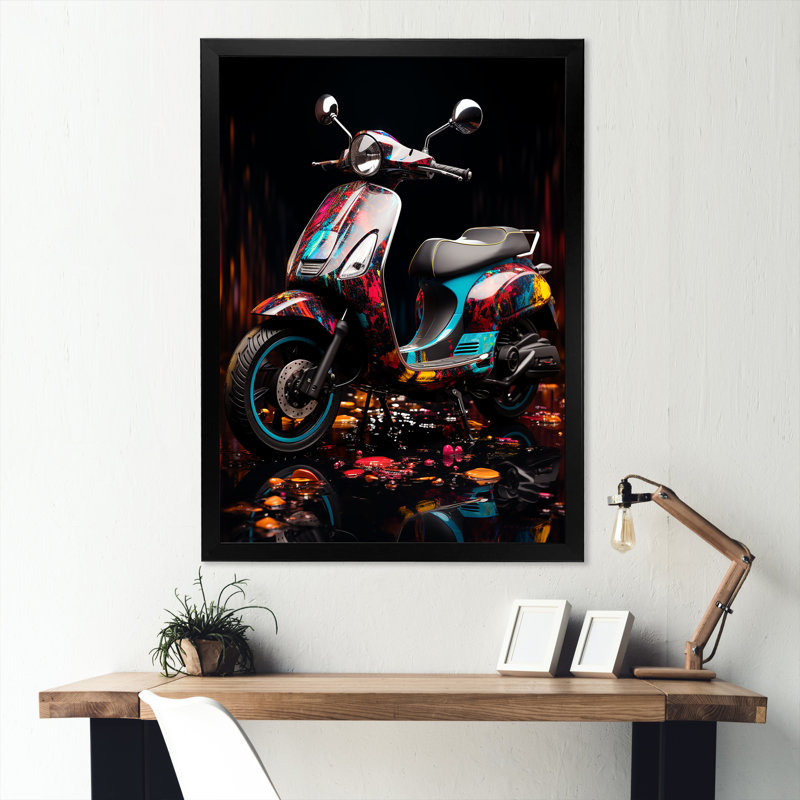 Pop Art Scooter Blaze I sur toile, H 44 po x l 34 po x P 1,5 po, Cadre simple noir