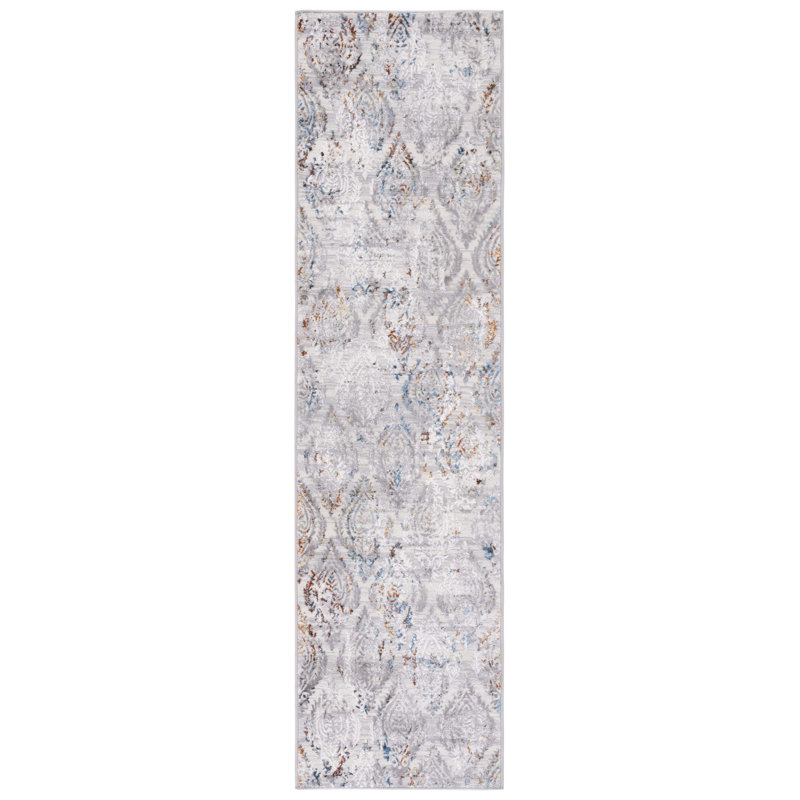Minyard 279 Area Rug In Grey / Blue Gold, Runner 2' x 8'