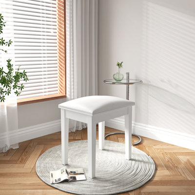 Tabouret de coiffeuse avec coussin et pieds solides, blanc