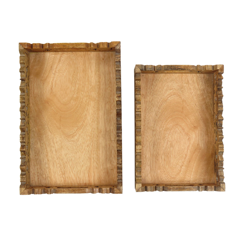 Plateau de service rectangulaire en bois fabriqué à la main Charlton Home®, ensemble de 2