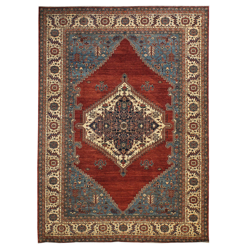 Tapis de zone noué la rouille/ivoire 9 pi x 13 pi 8 po one-of-kind Bakshaish