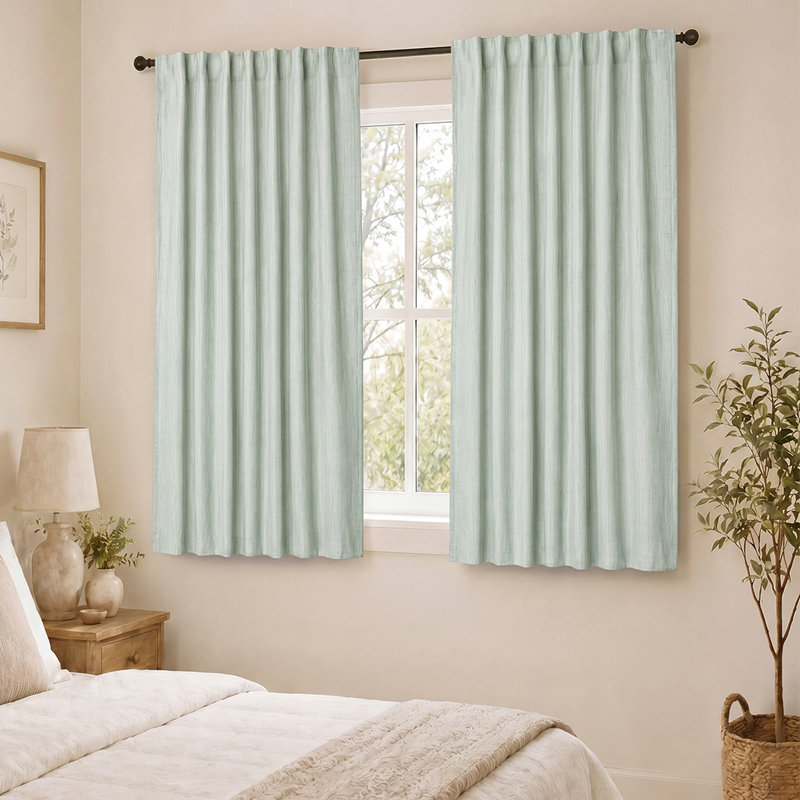  100% Blackout Curtains Thermal Linen Look Pair Ready Made 46x54 in Green
