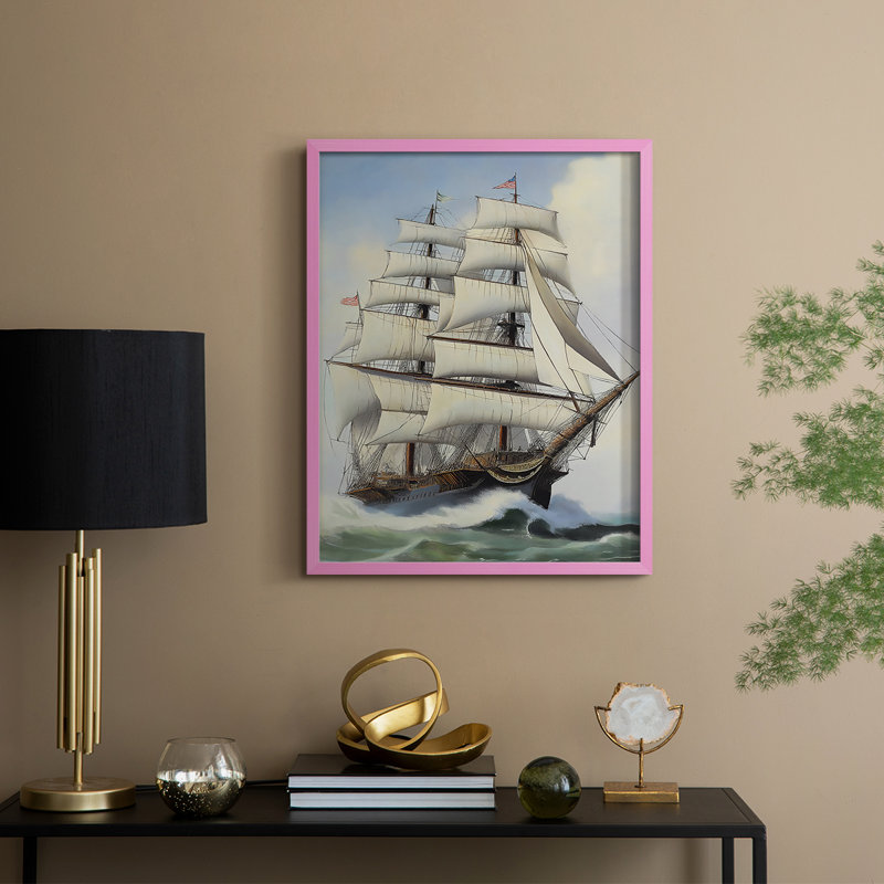 NAUTICAL Series Lxxi, reproduction encadrée - bois massif, H 15 po x l 12 po, Rose