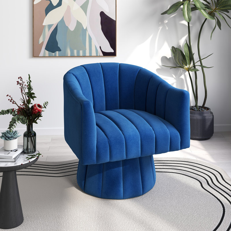 Ghinita Velvet Swivel Barrel Chair, Navy Velvet