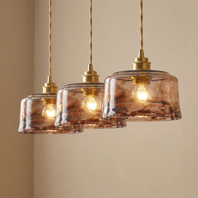 Belmont 3-Light  Island Pendant With Amber Glass Shade 