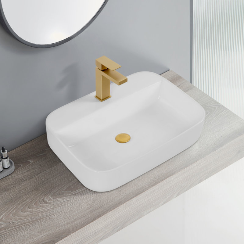 Lavabo de comptoir rectangulaire en céramique (finition blanche) certifié CUPC