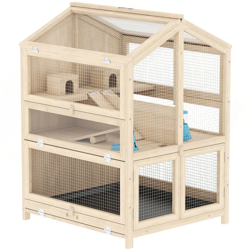 Cage pour petits animaux, cage pour animaux 3 niveaux, cage à hamster en bois