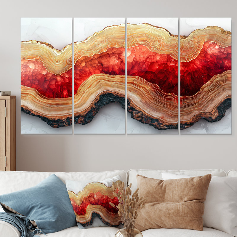 Cristaux de rubis et glissade sur bois Energy I - Art - Pour le salon, 4, H 28 po x l 48 po