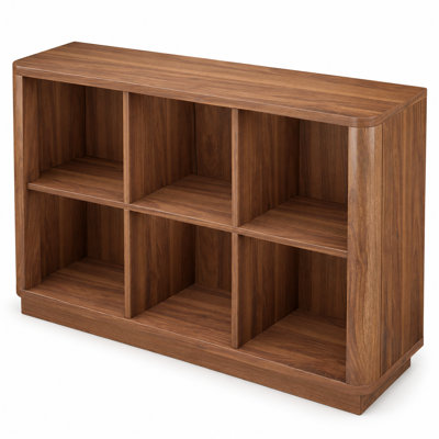 Bibliothèque de rangement à 6 cubes, tablette basse en MDF de style ferme avec bords arrondis, noyer