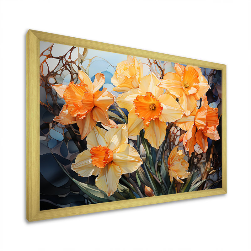 " Orange Daffodils Efflorescence ", 30" H x 40" W x 1.5" D, Gold Single Picture Framed